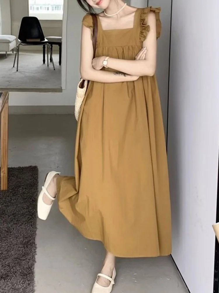 Women's French Style Flying Sleeves Hanging Sling Dress Summer New Open Back Bow Design Loose Square Neck Long Strap Dresses
Women's French Style Flying Sleeves Hanging Sling Dress Summer New Open Back Bow Design Loose Square Neck Long Strap Dresses
