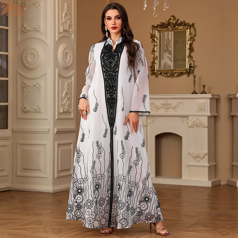 Uni Fashion Kaftan Abaya Dubai Islam Muslim Floral Embroidery Mesh Long Sleeves V-Neck Evening Woman Dress Casual Abayas
Uni Fashion Kaftan Abaya Dubai Islam Muslim Floral Embroidery Mesh Long Sleeves V-Neck Evening Woman Dress Casual Abayas
