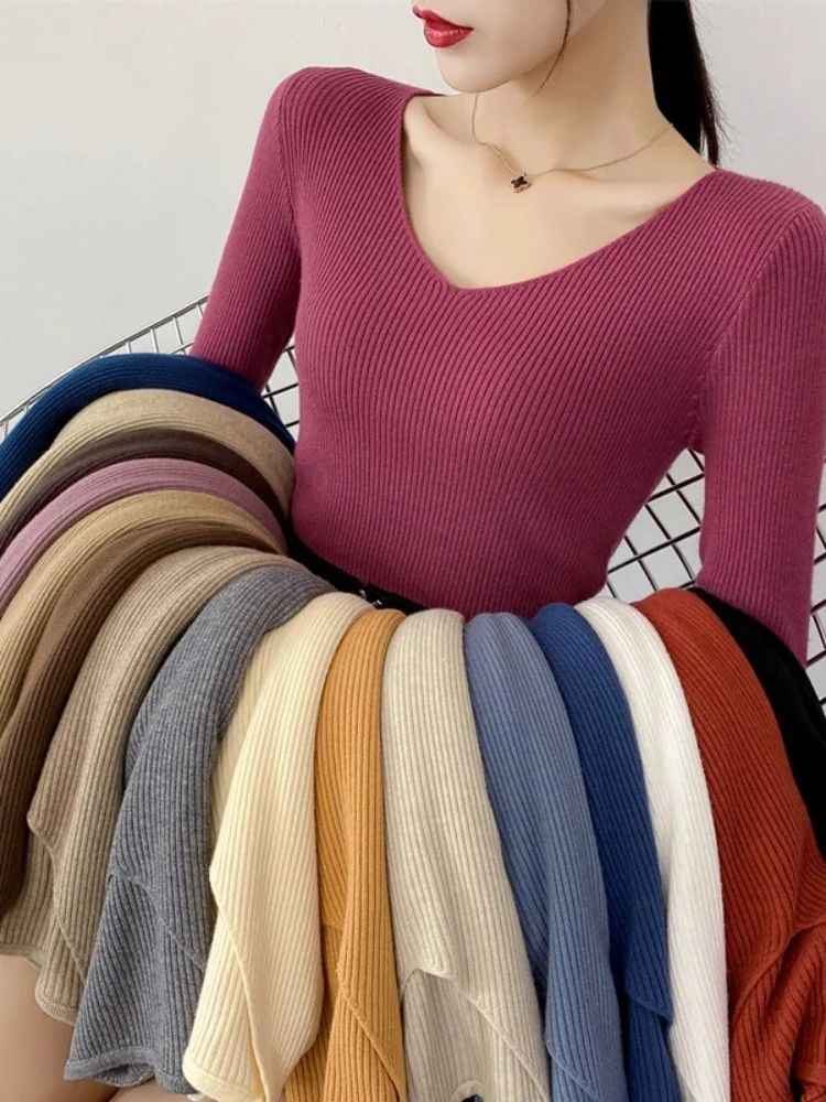 2026 Autumn V Neck Long Sleeve Slim-fit Women Sweater Casual Tops Knitted Pullover Sweaters Femme Basic Solid Pull Clothes
2026 Autumn V Neck Long Sleeve Slim-fit Women Sweater Casual Tops Knitted Pullover Sweaters Femme Basic Solid Pull Clothes
