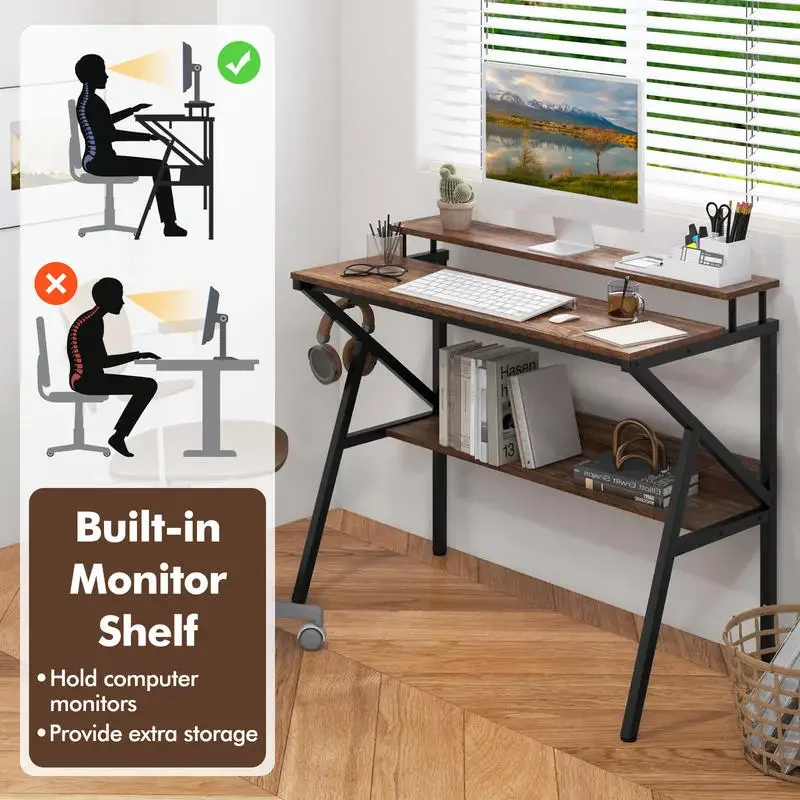 Space Saving Computer Desk with Monitor Stand and Extra Storage Shelf for Work Study-Rustic Brown
Space Saving Computer Desk with Monitor Stand and Extra Storage Shelf for Work Study-Rustic Brown