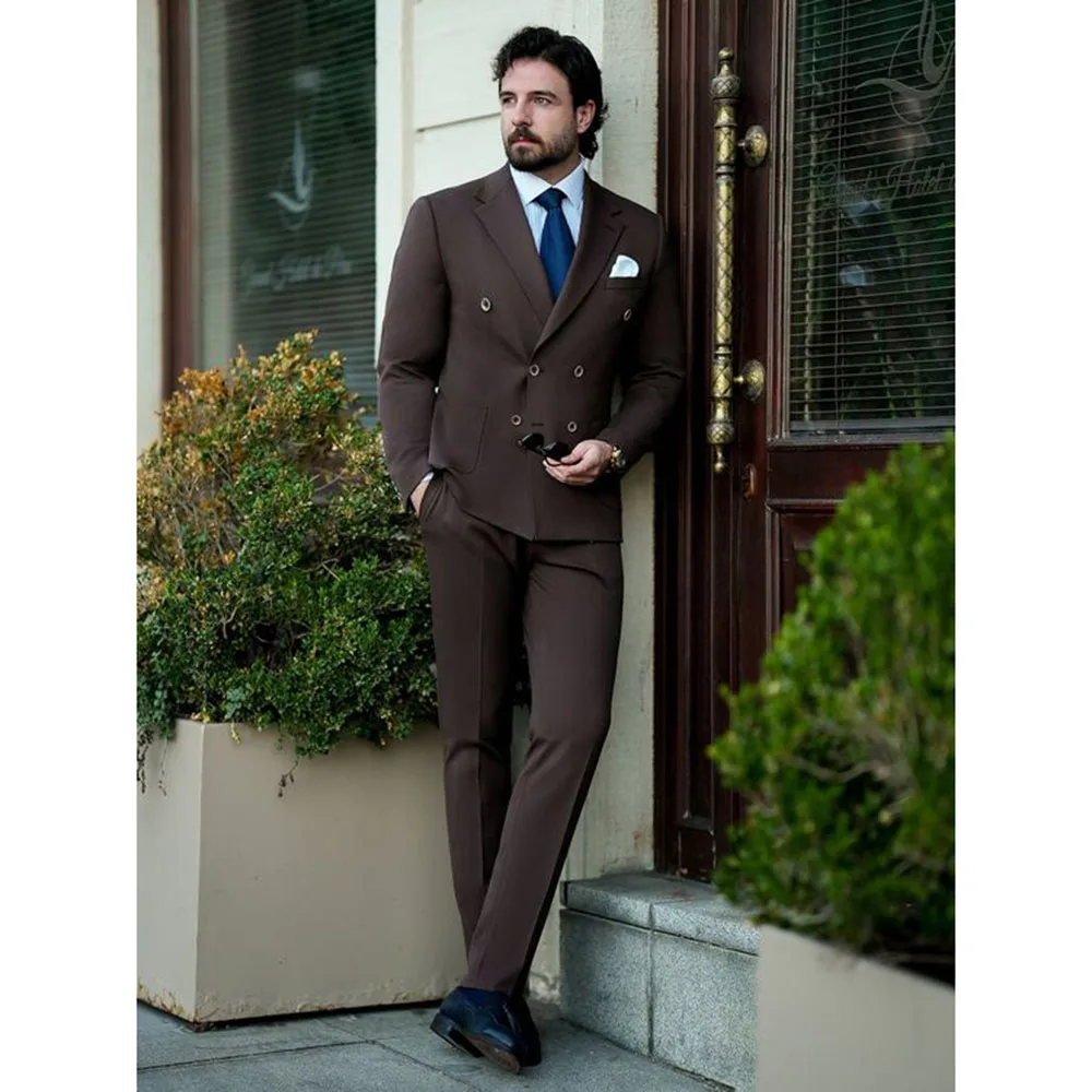 Handsome Brown Suits for Men Double Breasted 2 Piece jacket Pants Male Clothing Slim Fit Business Gentleman Smart Blazer Sets
Handsome Brown Suits for Men Double Breasted 2 Piece jacket Pants Male Clothing Slim Fit Business Gentleman Smart Blazer Sets