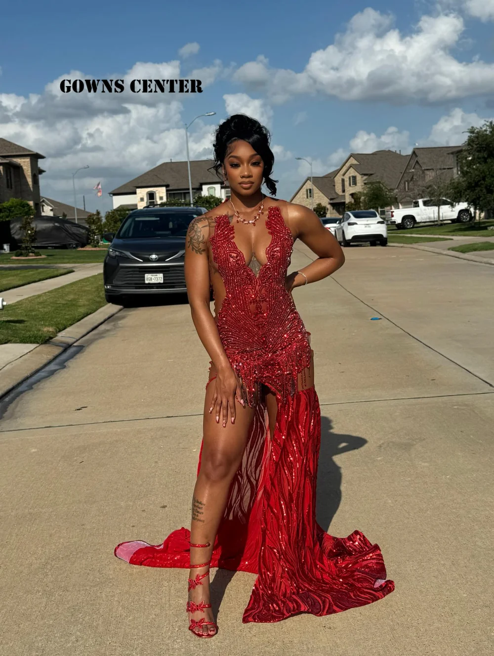 Fire Red Sequined Lace High Split Mermaid Prom Dresses Rhinestone Elegant Dress For Wedding Party Black Girls Evening Customized
Fire Red Sequined Lace High Split Mermaid Prom Dresses Rhinestone Elegant Dress For Wedding Party Black Girls Evening Customized