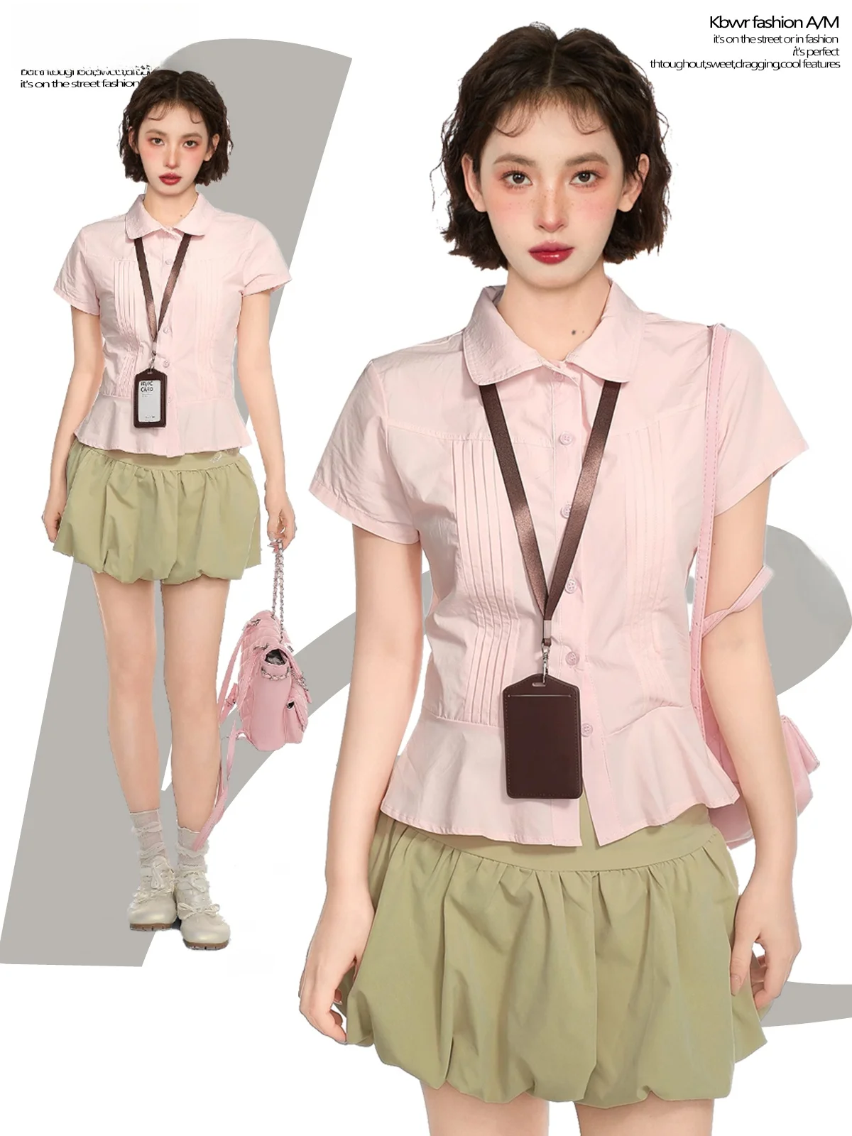 Pink Collar Short Sleeve Shirt Women's Sweet Waist Cinched Pleated Slim Fit Short Length Shirt Shoulder Level Top
Pink Collar Short Sleeve Shirt Women's Sweet Waist Cinched Pleated Slim Fit Short Length Shirt Shoulder Level Top