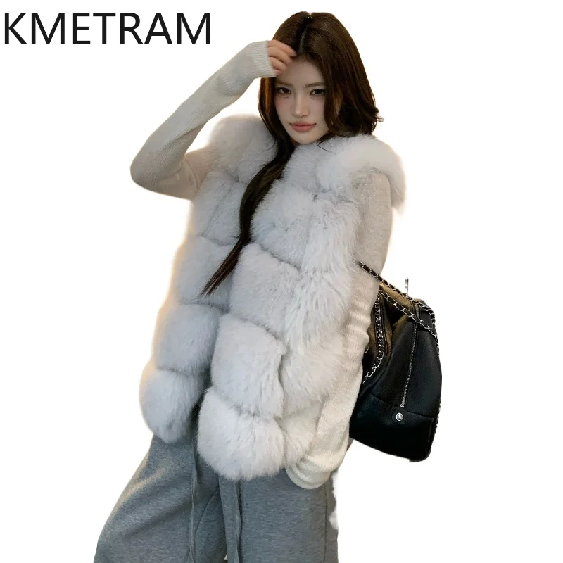 KMETRAM Natural Fox Back Fur Vest Women V-Neck Mid-Length Fur Jacket 60cm Luxury Winter Sleeveless Fur Coat Woman Clothing 2026
KMETRAM Natural Fox Back Fur Vest Women V-Neck Mid-Length Fur Jacket 60cm Luxury Winter Sleeveless Fur Coat Woman Clothing 2026