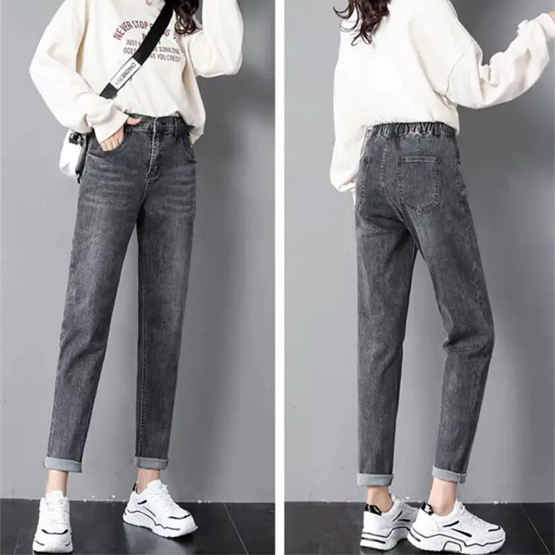 Woman Jeans Pants Black Gray High Waist Trousers Spring And Autumn Straight-Leg Pants Width Pine Nuts Pantalones Vaqueros Mujer
Woman Jeans Pants Black Gray High Waist Trousers Spring And Autumn Straight-Leg Pants Width Pine Nuts Pantalones Vaqueros Mujer