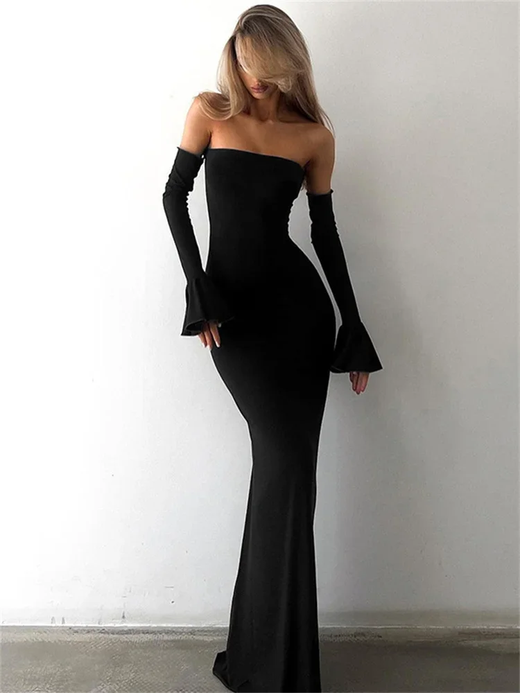 Tossy Black Slim Ruffled Long Dress Women's Backless High Waist Off-Shoulder Patchwork Long Sleeve Party Dress Ladies Maxi Dress
Tossy Black Slim Ruffled Long Dress Women's Backless High Waist Off-Shoulder Patchwork Long Sleeve Party Dress Ladies Maxi Dress