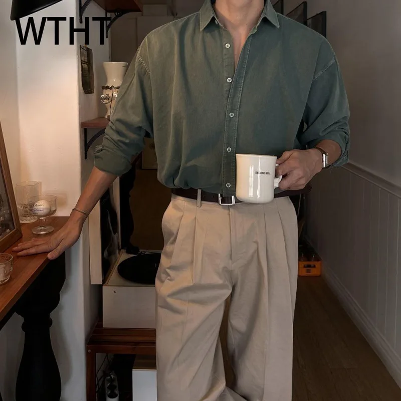 WTHT Vintage Men's Solid Color Turn Down Color Casual Shirts Fashion Single-breasted Long Sleeves Tops Male 2025 Summer 2A0439
WTHT Vintage Men's Solid Color Turn Down Color Casual Shirts Fashion Single-breasted Long Sleeves Tops Male 2025 Summer 2A0439