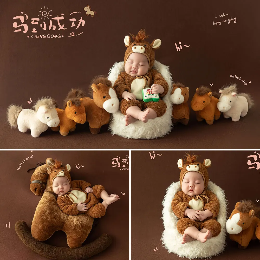 Комплект для фотосессии новорожденных (0-1 месяц): милый костюм в стиле мультяшной лошади с куклой-лошадкой для позирования малыша
Комплект для фотосессии новорожденных (0-1 месяц): милый костюм в стиле мультяшной лошади с куклой-лошадкой для позирования малыша