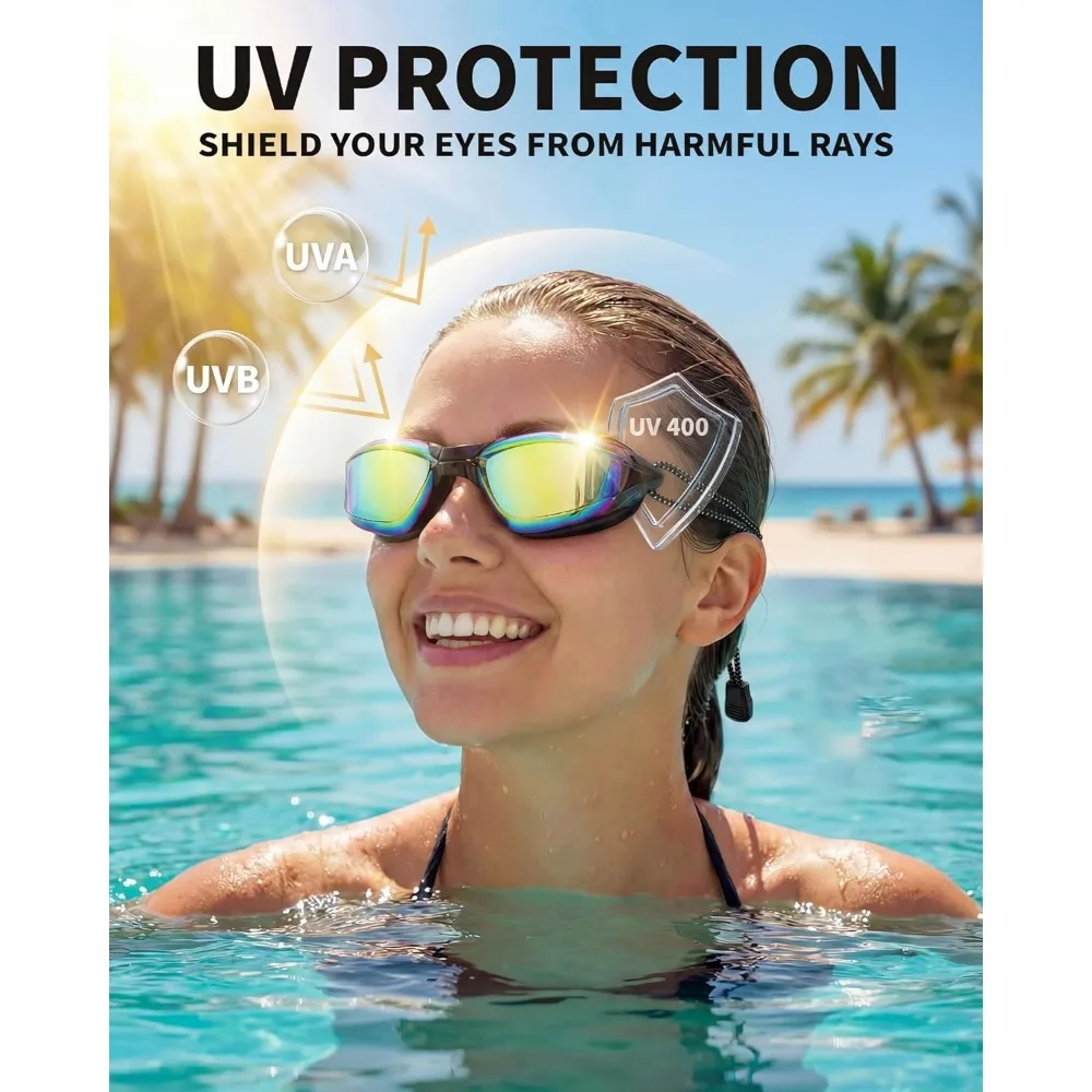 Adult Swimming Goggles with Anti-Fog UV Protection Mirrored Lenses Adjustable Bungee Strap No Leak Design for Swimming
Adult Swimming Goggles with Anti-Fog UV Protection Mirrored Lenses Adjustable Bungee Strap No Leak Design for Swimming