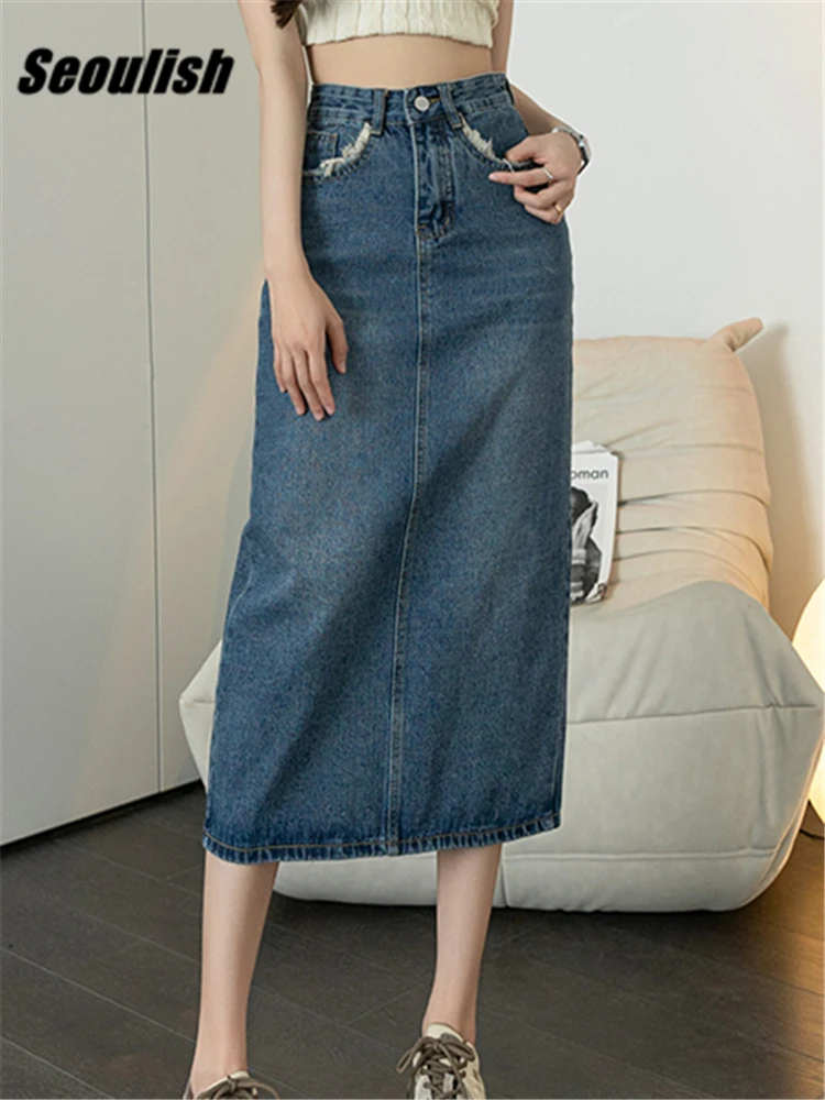 Seoulish High Waist Women's Denim Wrap Skirts Jeans Skirts Back Split Female Straight Midi Skirts Pockets Female 2023 New
Seoulish High Waist Women's Denim Wrap Skirts Jeans Skirts Back Split Female Straight Midi Skirts Pockets Female 2023 New