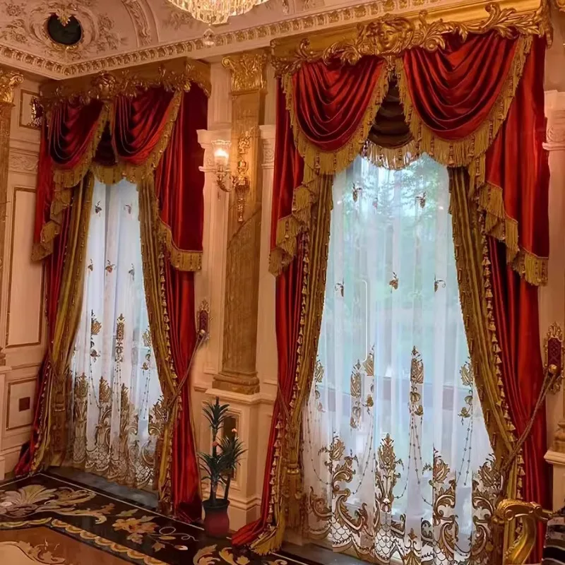 European Luxury Velvet Curtains for Living Room Bedroom Window Embroidered Tulle Blackout Red High Quality Curtains Customize
European Luxury Velvet Curtains for Living Room Bedroom Window Embroidered Tulle Blackout Red High Quality Curtains Customize