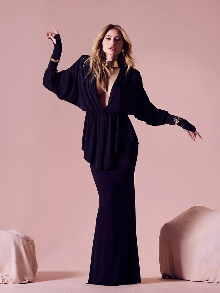 Nibber Elasticity 2-Piece Set Women v-Neck Shoulder Pads Long Sleeves Folds Tops+Long Skirts Solid Banquet Elegant Fashion Suits
Nibber Elasticity 2-Piece Set Women v-Neck Shoulder Pads Long Sleeves Folds Tops+Long Skirts Solid Banquet Elegant Fashion Suits