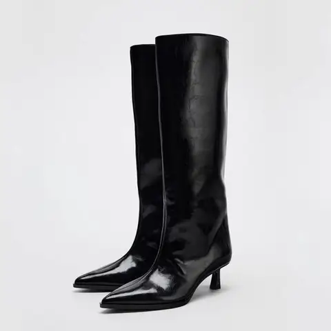 2026 Wide Boot Tube Pointed Toe Heel High Tube Pants Long Boots Faion Knight Boots Women's New Autumn Winter Oes