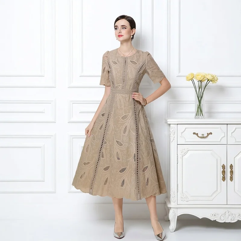 Elegant Soft Style Heavy Embroidery Hollow out Midi Dress Summer Elegance Lady Vacation Knee-Length Women's Dress
Elegant Soft Style Heavy Embroidery Hollow out Midi Dress Summer Elegance Lady Vacation Knee-Length Women's Dress
