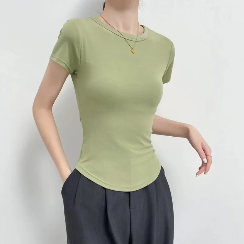 Women's Modal Cotton T-shirt Built-in Bra Slim Curved Hem Round Neck Tee
Women's Modal Cotton T-shirt Built-in Bra Slim Curved Hem Round Neck Tee