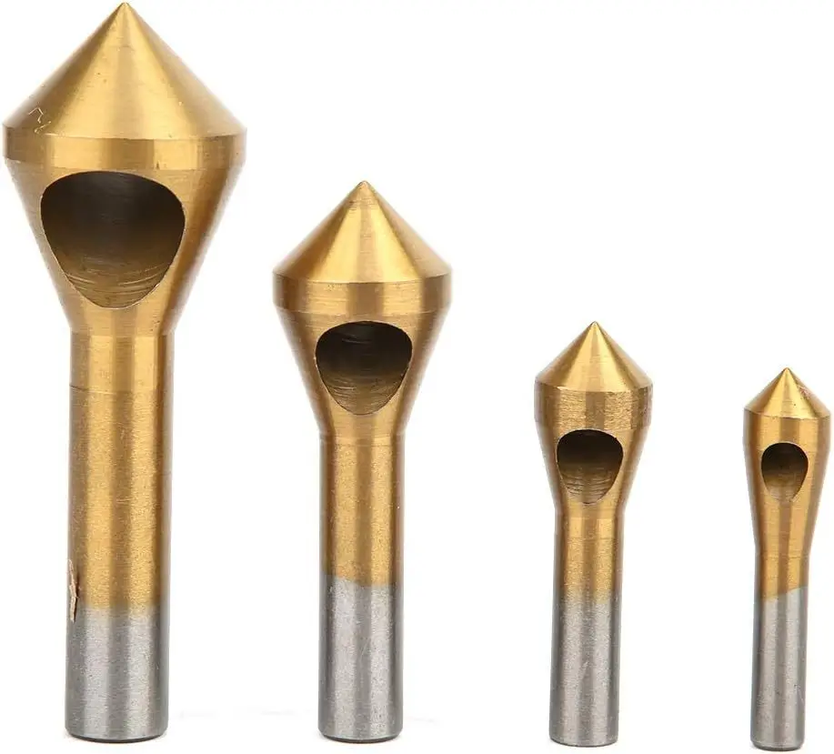 4PCS Titanium Coated Countersink Drill Bit Set, 90° Bevel Chamfer Tool, Round Shank Deburring Drill for Electric Drill
4PCS Titanium Coated Countersink Drill Bit Set, 90° Bevel Chamfer Tool, Round Shank Deburring Drill for Electric Drill