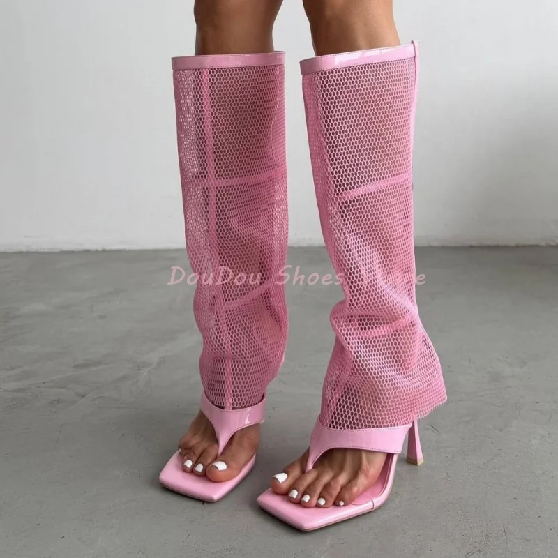 Pink Mesh Hollow Split Square Toe Knee High Boots Women Solid Back Zipper Thin Heel Sandals Boots Sweet Fashion Party Shoes New
Pink Mesh Hollow Split Square Toe Knee High Boots Women Solid Back Zipper Thin Heel Sandals Boots Sweet Fashion Party Shoes New