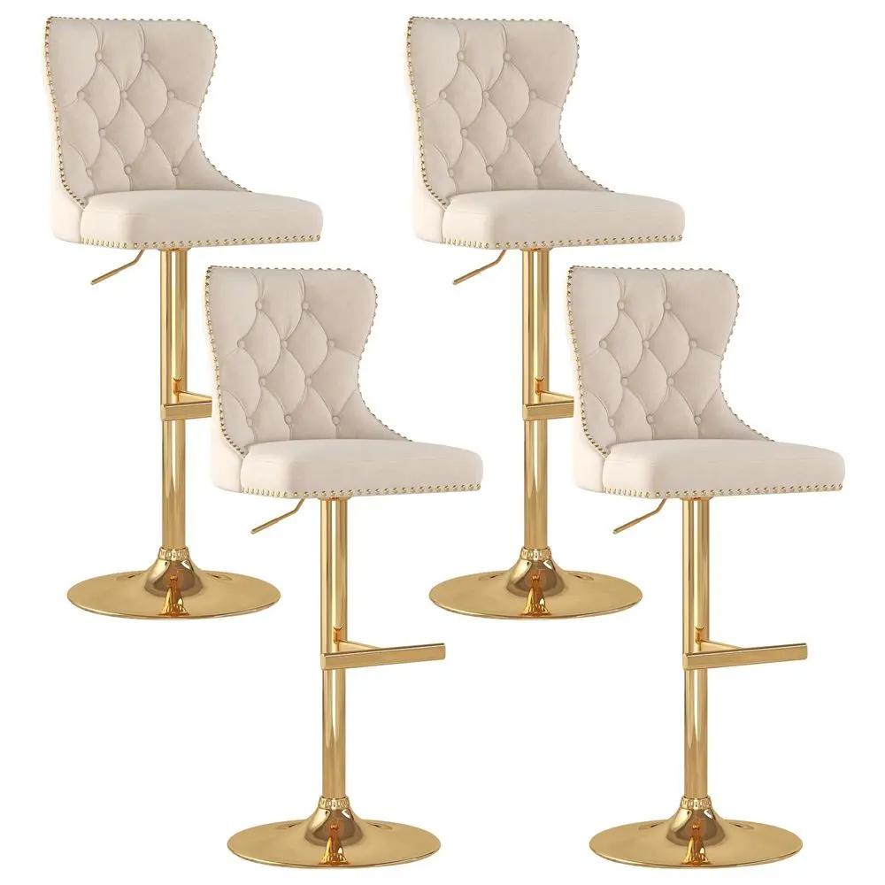 Stools Set of 4, Velvet Swivel Counter Height Stools with Tufted Back, Adjustable Seat with Nailheads Trim, holstered Bar Cha
Stools Set of 4, Velvet Swivel Counter Height Stools with Tufted Back, Adjustable Seat with Nailheads Trim, holstered Bar Cha