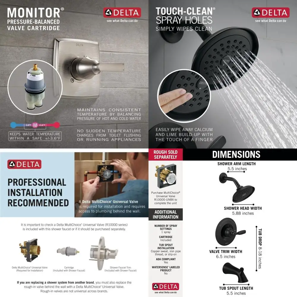 Single-Handle Matte Black Tub and Shower Faucet with Shower Trim Kit and Single-Spray Showerhead
Single-Handle Matte Black Tub and Shower Faucet with Shower Trim Kit and Single-Spray Showerhead