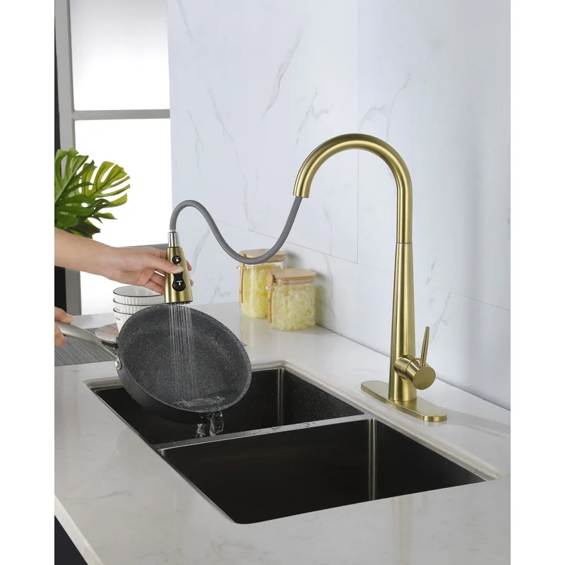 Modern Stainless Steel Kitchen Faucet with Pull-Down Sprayer, High-Arc Single Handle, Deck Plate Design
Modern Stainless Steel Kitchen Faucet with Pull-Down Sprayer, High-Arc Single Handle, Deck Plate Design