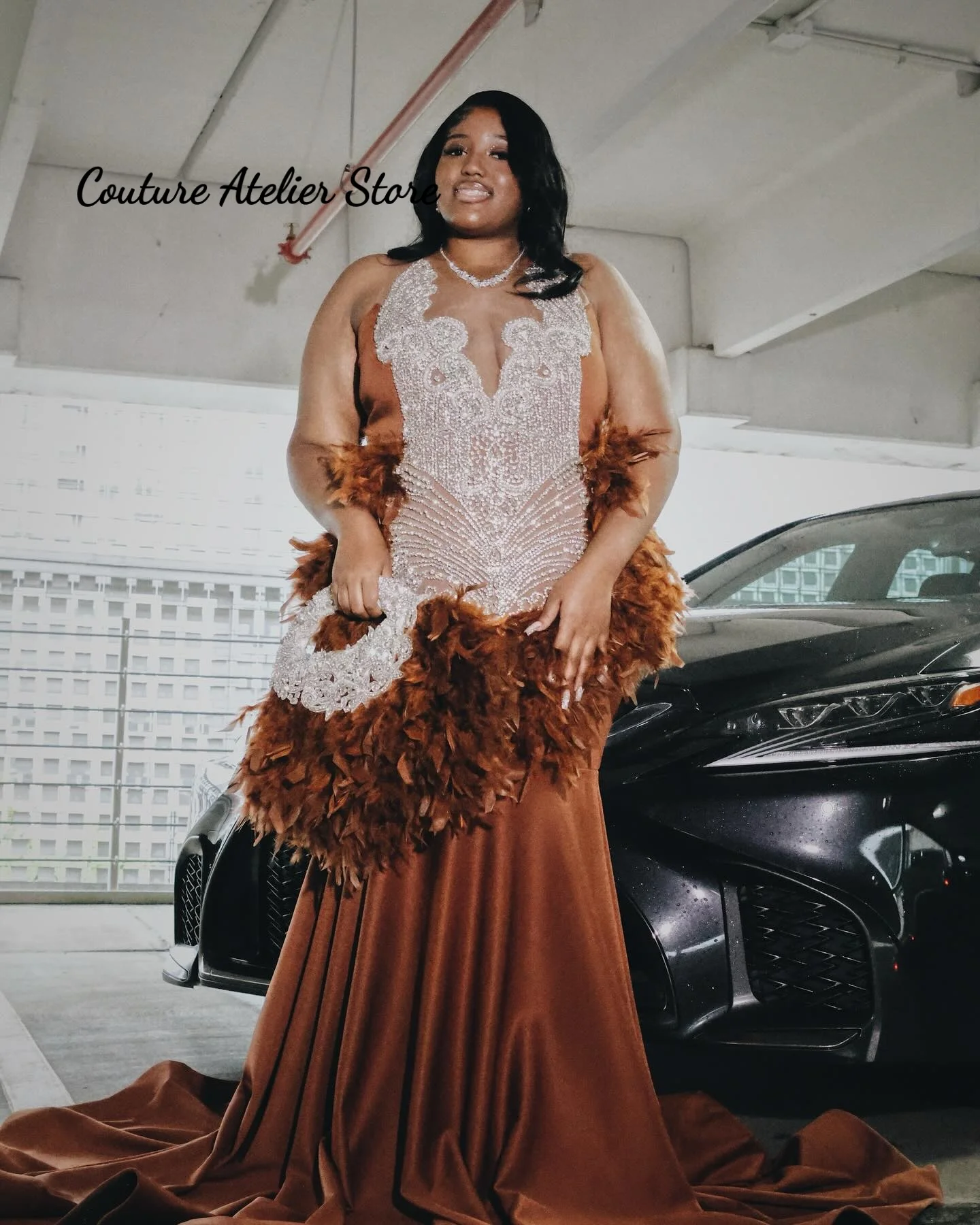 NO FAN Brown Feathers Mermaid Prom Dress Black Girls Diamond Crystal Beaded Graduation Prom Court Birthday Party Gown Customized
NO FAN Brown Feathers Mermaid Prom Dress Black Girls Diamond Crystal Beaded Graduation Prom Court Birthday Party Gown Customized