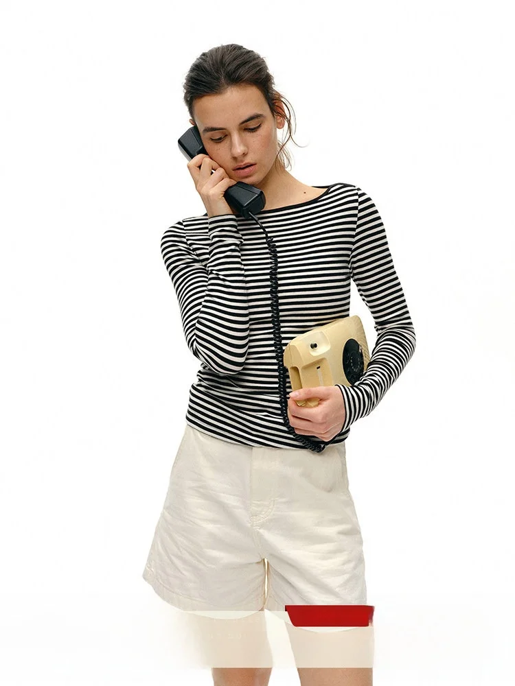 Who Peach Long Sleeve Wool Knitted T-Shirt Women's Simple Matchable Boat Neck Stripe Spring New Fashion Casual Wear
Who Peach Long Sleeve Wool Knitted T-Shirt Women's Simple Matchable Boat Neck Stripe Spring New Fashion Casual Wear