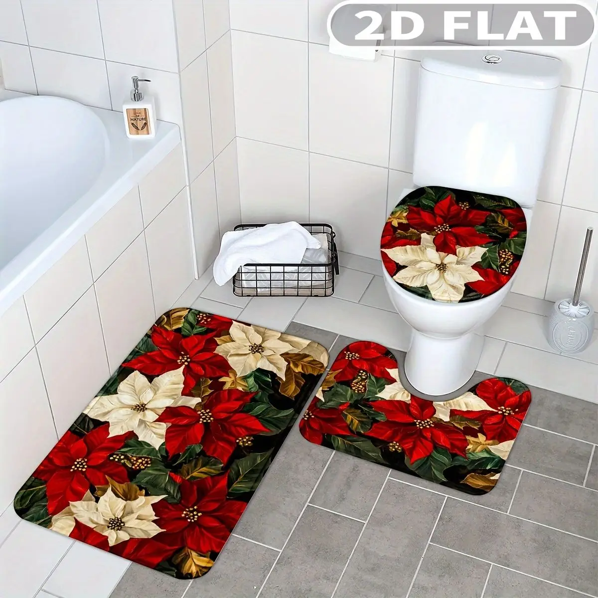 3pcs Bathroom Rug Set Red Poinsettia White Flowers Green Leaves 3pcs Bath Mats Set for Bathroom Non-Slip Cover Mat
3pcs Bathroom Rug Set Red Poinsettia White Flowers Green Leaves 3pcs Bath Mats Set for Bathroom Non-Slip Cover Mat