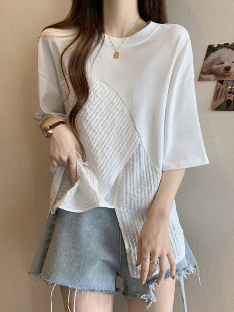 Irregular Hem T-Shirt Women's Summer New plus Size Half Sleeve Base Shirt Bodycon Slimming Belly Covering Shoulder Level Top
Irregular Hem T-Shirt Women's Summer New plus Size Half Sleeve Base Shirt Bodycon Slimming Belly Covering Shoulder Level Top