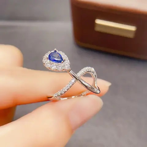 Anel de safira natural 4*6mm, prata esterlina s925, design de certificado, joias finas de casamento para mulheres fs