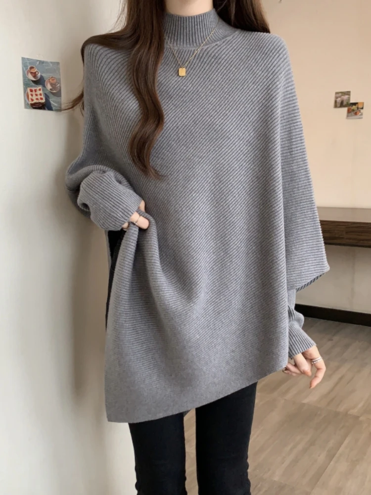 Women's Knitted Sweater Half High Collar Loose Long Style Conceal Belly Asymmetrical Korean Version Autumn Spring plus Size
Women's Knitted Sweater Half High Collar Loose Long Style Conceal Belly Asymmetrical Korean Version Autumn Spring plus Size