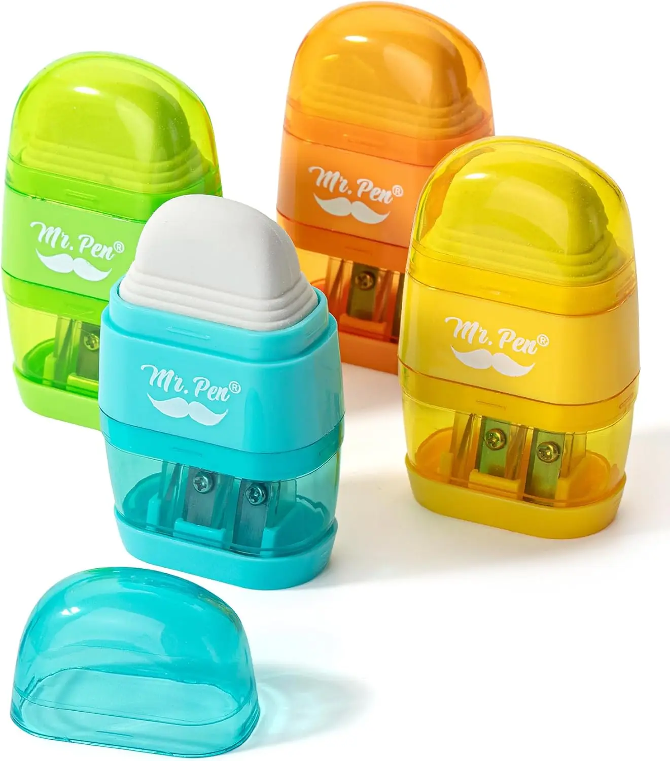 4-Pack Colorful Pencil Sharpener & Eraser Set, 2 Holes Manual Sharpener for School Home Travel
4-Pack Colorful Pencil Sharpener & Eraser Set, 2 Holes Manual Sharpener for School Home Travel