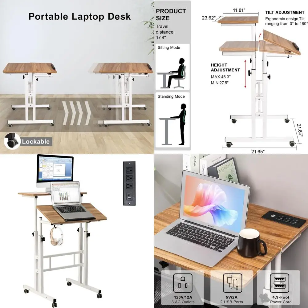 Adjustable Laptop Desk with Charging Port and Wheels for Home or Office in Vintage Oak Style
Adjustable Laptop Desk with Charging Port and Wheels for Home or Office in Vintage Oak Style