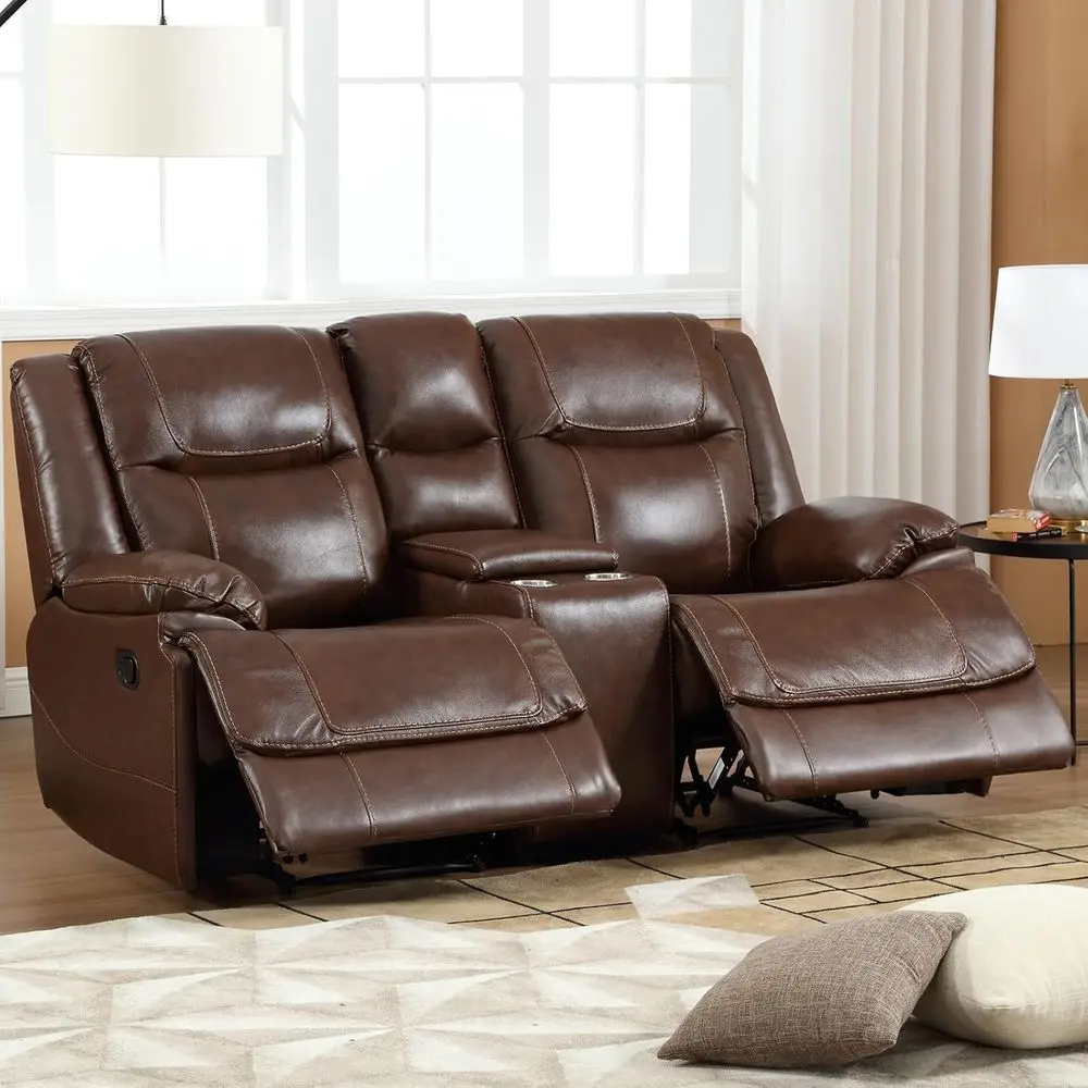 Brown Genuine Leather Loveseat Recliner with Cup Holder and Storage for Living Room or Meeting Space
Brown Genuine Leather Loveseat Recliner with Cup Holder and Storage for Living Room or Meeting Space