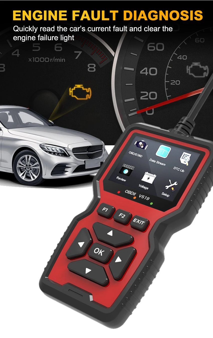 CAR V519 Профессиональный сканер живых данных OBD2 Механический диагностический инструмент для считывания кодов для проверки света двигателя для чтения и стирания кодов
CAR V519 Профессиональный сканер живых данных OBD2 Механический диагностический инструмент для считывания кодов для проверки света двигателя для чтения и стирания кодов