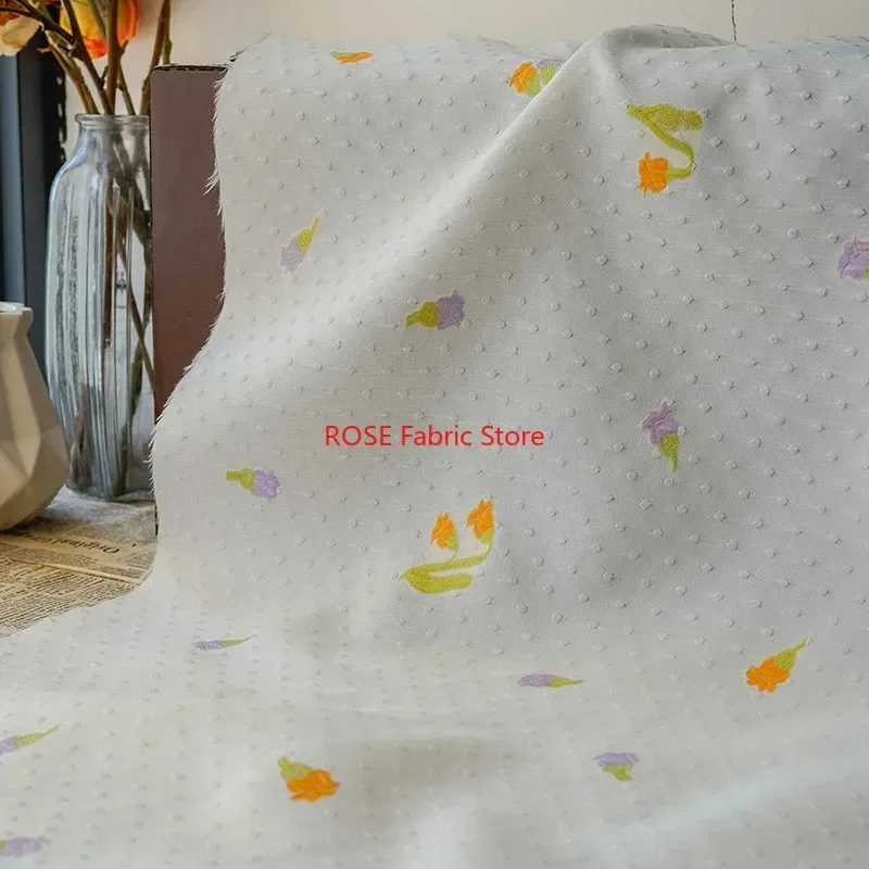 Flower Prints Small Dots Jacquard Chiffon Fabric For Blouse, Spring Dress, Vacation Party dress
Flower Prints Small Dots Jacquard Chiffon Fabric For Blouse, Spring Dress, Vacation Party dress