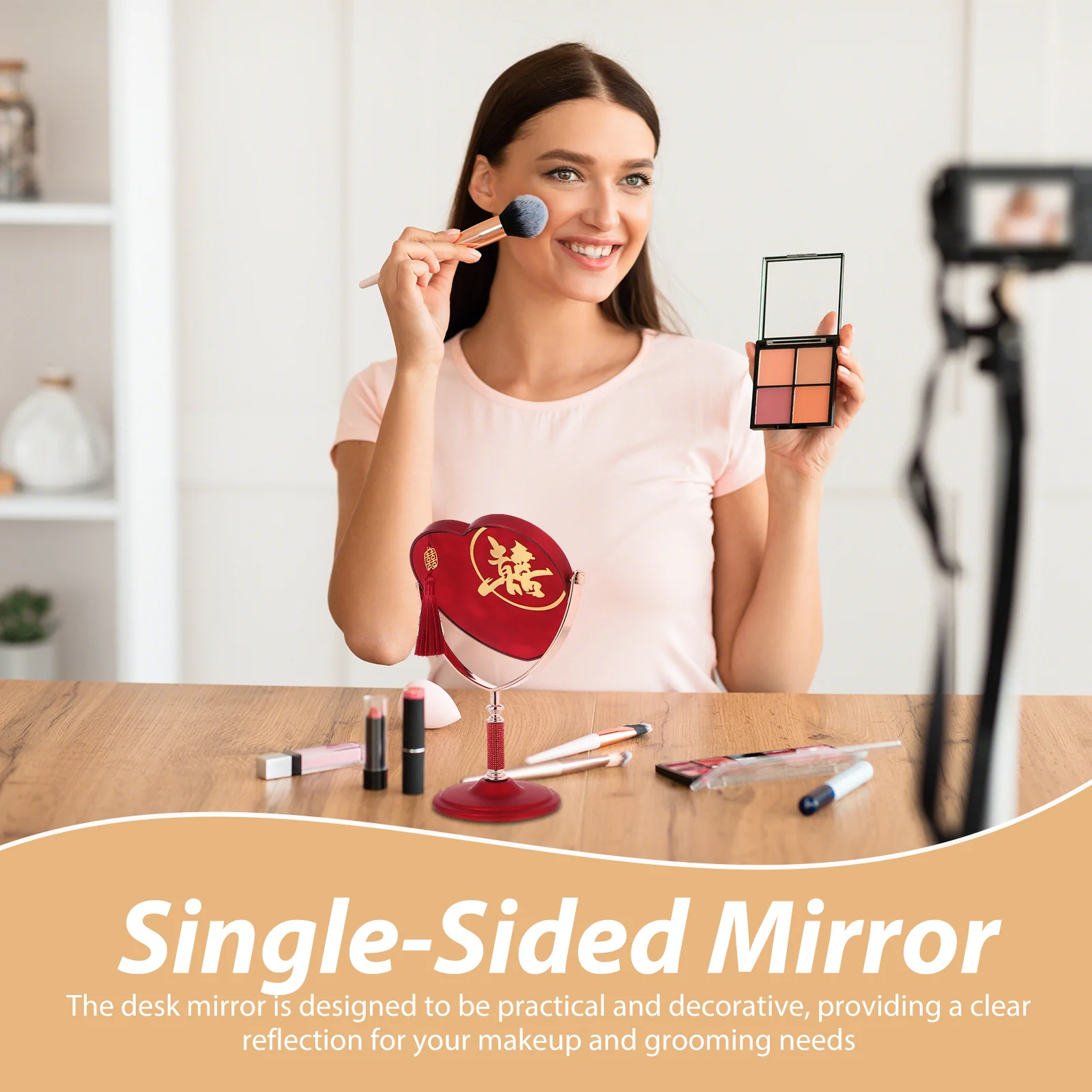 Vanity Table Heart Makeup Mirror Wedding Style Lightweight Decorative Mirror High Definition Reflection for Desk Bedroom
Vanity Table Heart Makeup Mirror Wedding Style Lightweight Decorative Mirror High Definition Reflection for Desk Bedroom