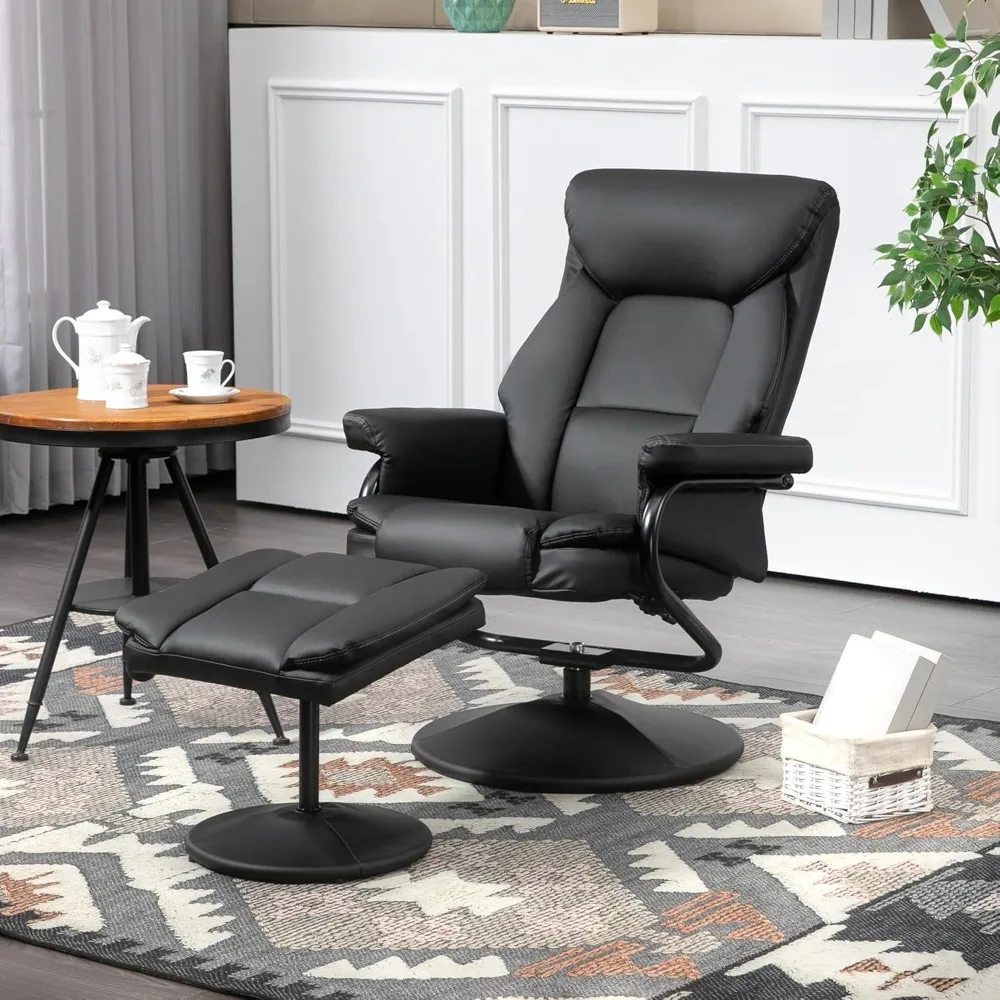 Recliner Chair with Ottoman Footrest, 360° Swivel Reclining Chair, Faux Leather Chair with Adjustable Backrest and Wrapped Base
Recliner Chair with Ottoman Footrest, 360° Swivel Reclining Chair, Faux Leather Chair with Adjustable Backrest and Wrapped Base