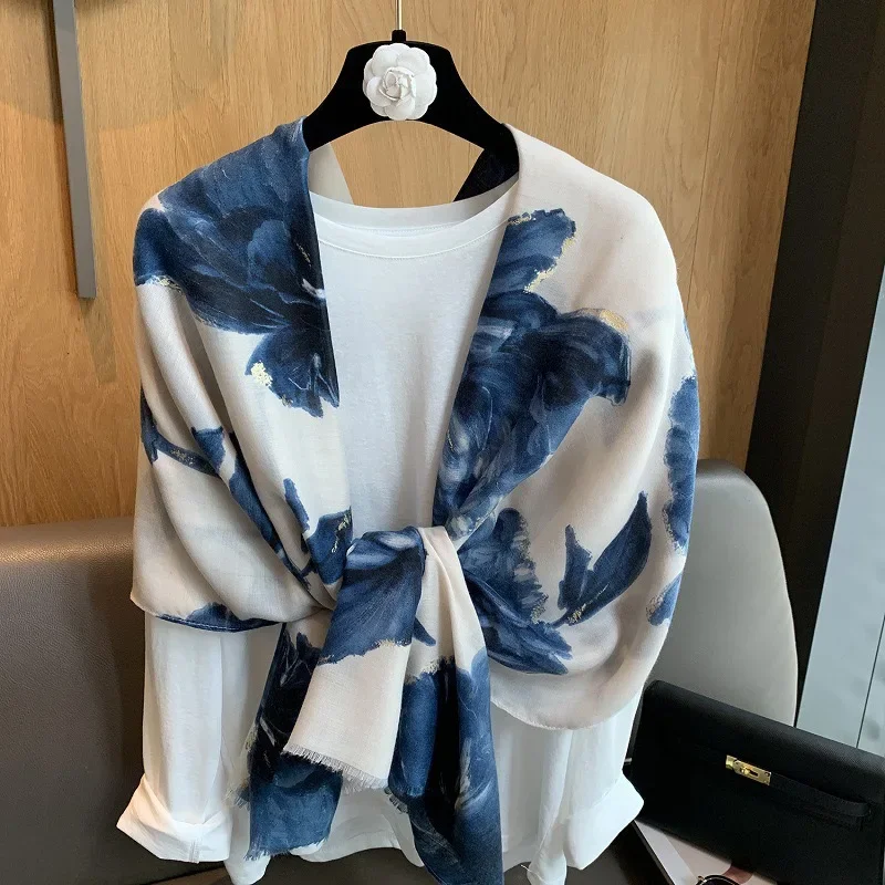 Зимний шарф с цветочным рисунком тушью, лепестковая бахрома, вискоза, мягкие хлопковые шали 180x90 см для женщин, повседневный мусульманский хиджаб для путешествий 
Зимний шарф с цветочным рисунком тушью, лепестковая бахрома, вискоза, мягкие хлопковые шали 180x90 см для женщин, повседневный мусульманский хиджаб для путешествий