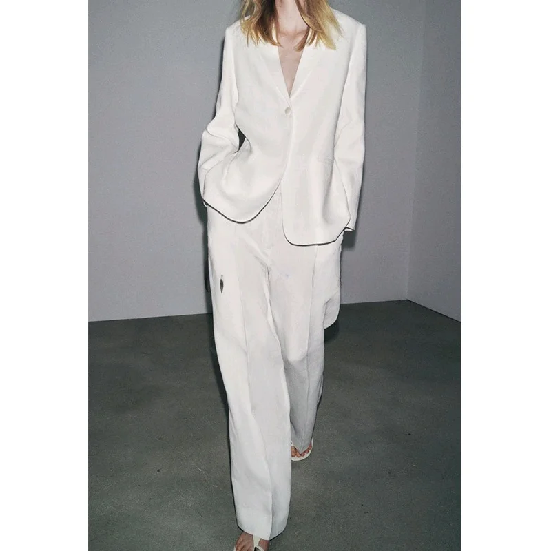 Смешанная льняная смесь, длинный повседневный костюм с воротником-стойкой Jaet 3736045, повседневные брюки со средней талией 373605, модный комплект из двух предметов 
Смешанная льняная смесь, длинный повседневный костюм с воротником-стойкой Jaet 3736045, повседневные брюки со средней талией 373605, модный комплект из двух предметов