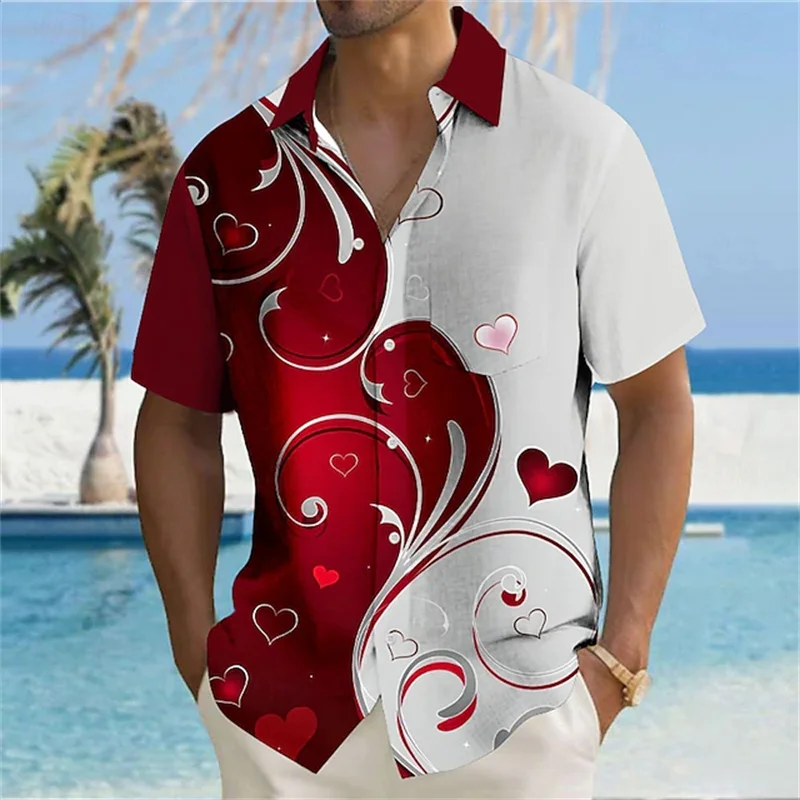 Men's shirt with European and American style heart print, short-sleeved shirt, loose fit, turn-down collar, casual beachwear.
Men's shirt with European and American style heart print, short-sleeved shirt, loose fit, turn-down collar, casual beachwear.