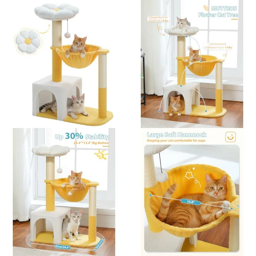 Cute Cat Tree with Flower Top Bed - Cloud Scratching Posts, 35" Small Cat Tower with Large Metal Frame Hammock for Indoor Cats,
Cute Cat Tree with Flower Top Bed - Cloud Scratching Posts, 35" Small Cat Tower with Large Metal Frame Hammock for Indoor Cats,