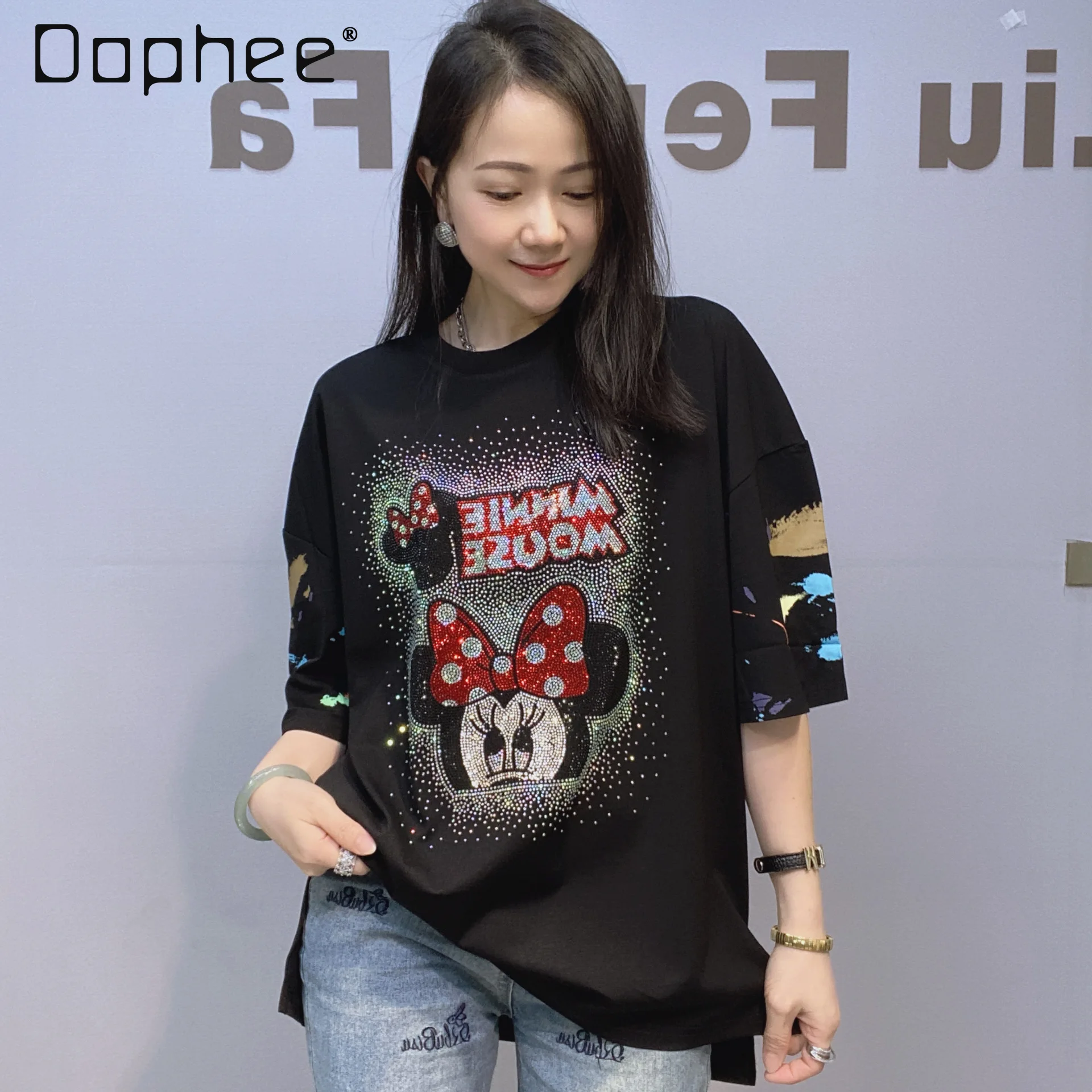 Hot Diamond Split Round Neck Short Sleeve T-Shirt Women's Summer Roman Cotton Round Neck Half Sleeve Versatile Cartoon Top
Hot Diamond Split Round Neck Short Sleeve T-Shirt Women's Summer Roman Cotton Round Neck Half Sleeve Versatile Cartoon Top