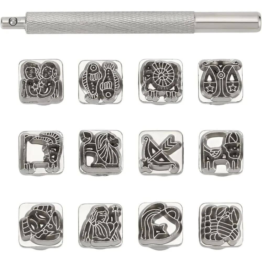 12Pcs Twelve Constellations Theme Metal Stamp Set Metal Stamping Tools DIY Arts and Crafts Supplies with Wood Case Punch Se
12Pcs Twelve Constellations Theme Metal Stamp Set Metal Stamping Tools DIY Arts and Crafts Supplies with Wood Case Punch Se