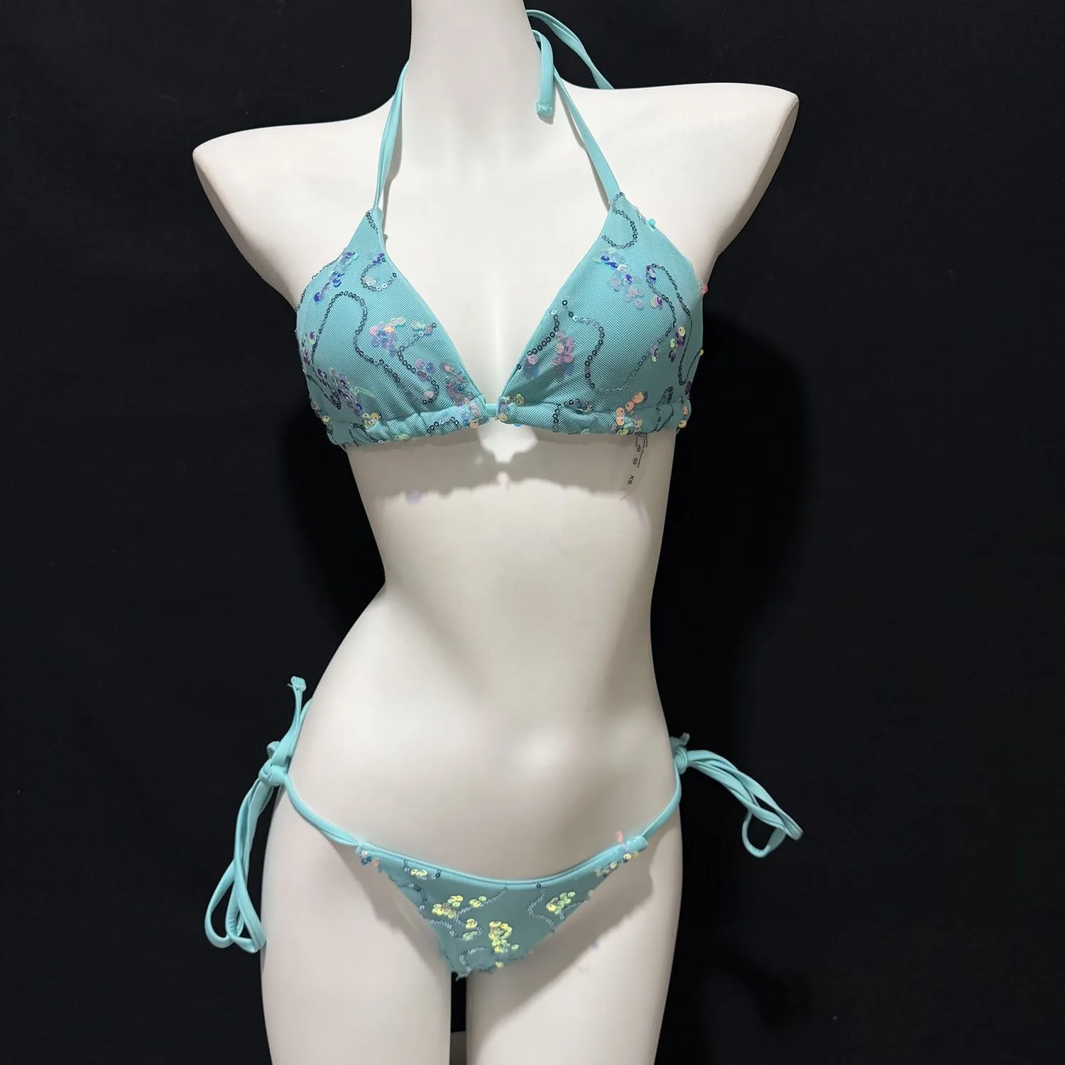 Turquoise Iridescent Sequin Mesh Bikini Set Women Halter Side Tie Swimwear Summer Beach Pool Bathing Suit
Turquoise Iridescent Sequin Mesh Bikini Set Women Halter Side Tie Swimwear Summer Beach Pool Bathing Suit