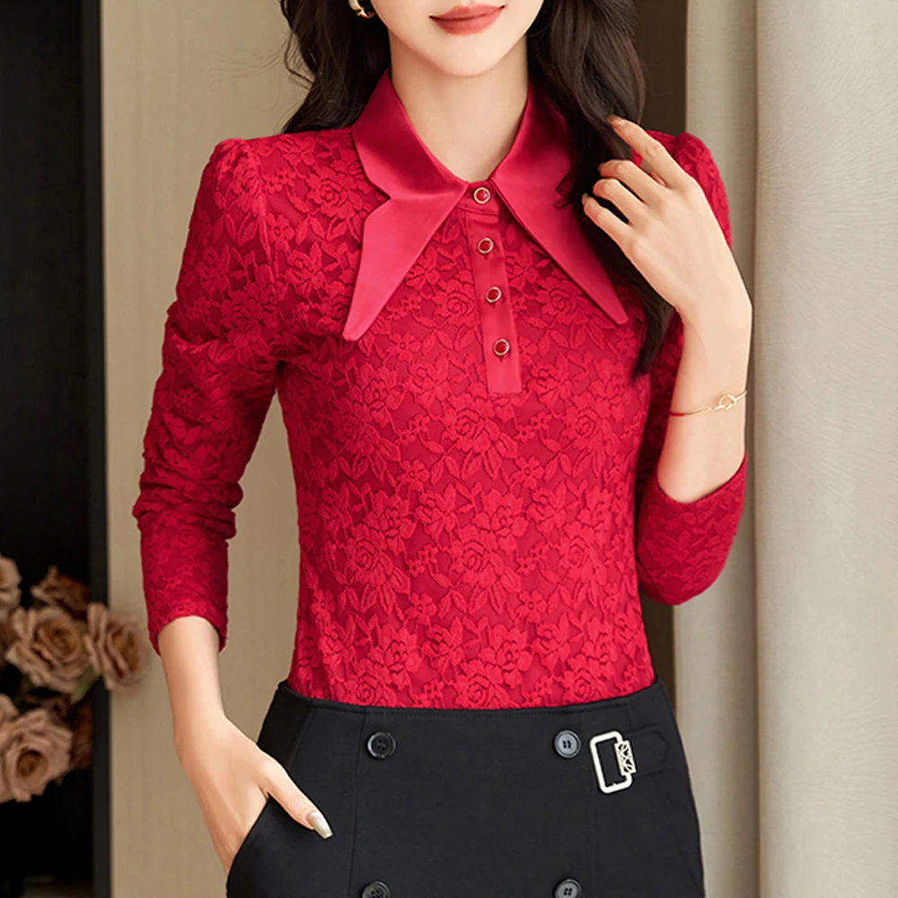 Женская кружевная рубашка с длинными рукавами в корейском стиле осенью и зимой, элитная мода, темперамент больших размеров, повседневный топ с лацканами
Женская кружевная рубашка с длинными рукавами в корейском стиле осенью и зимой, элитная мода, темперамент больших размеров, повседневный топ с лацканами