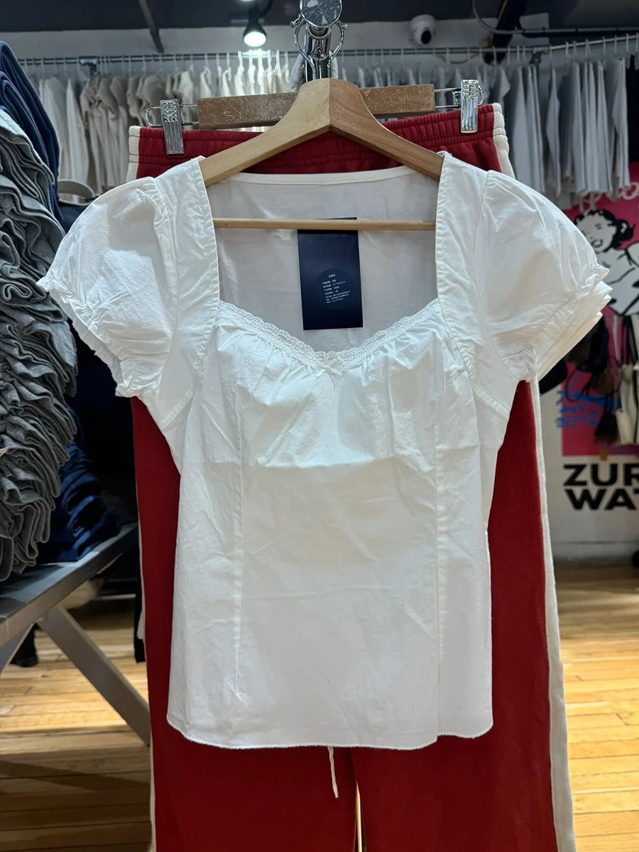 Lace Trim White T-shirt Women Summer Summer Back Lace-up Square Collar Short Puff Sleeve Camis Blouse Sweet Cute Cotton Crop Top
Lace Trim White T-shirt Women Summer Summer Back Lace-up Square Collar Short Puff Sleeve Camis Blouse Sweet Cute Cotton Crop Top