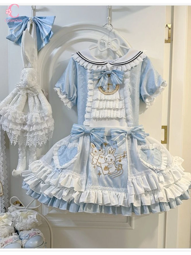 Платье в стиле Лолита Sweet Alice, женское, светло-голубое, с матросским воротником, вышивкой кролика, многоярусной юбкой-тортом, наряд для чаепития в стиле кавайи
Платье в стиле Лолита Sweet Alice, женское, светло-голубое, с матросским воротником, вышивкой кролика, многоярусной юбкой-тортом, наряд для чаепития в стиле кавайи