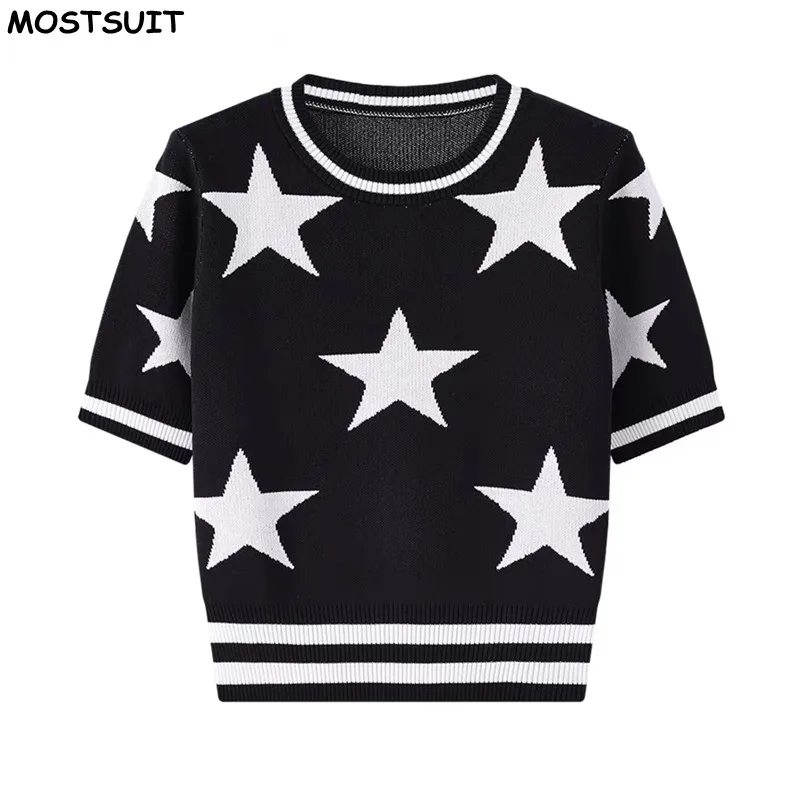 Jacquard Knitted Sweater Tshirt Women 2025 Summer Stylish Elegant Fashion Chic Knitwear Tees Short Sleeve O-neck Jumpers Tops
Jacquard Knitted Sweater Tshirt Women 2025 Summer Stylish Elegant Fashion Chic Knitwear Tees Short Sleeve O-neck Jumpers Tops
