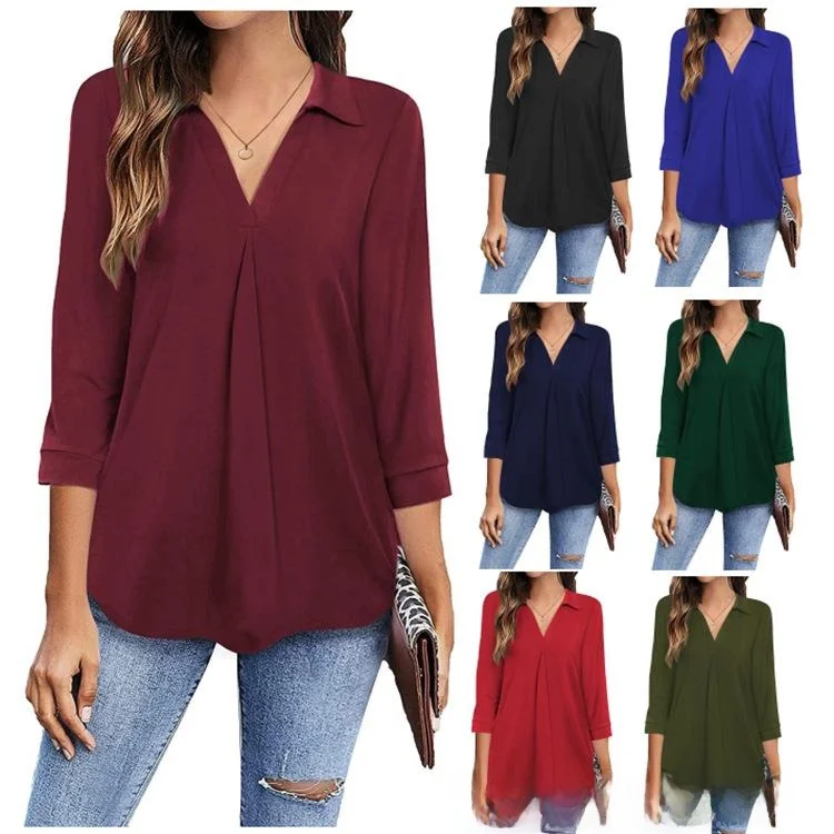 New Women's plus Size Pullover Collar Top Shirt Commute Style Seven Sleeve Pure Color Non-Shrinking Splice Fabric
New Women's plus Size Pullover Collar Top Shirt Commute Style Seven Sleeve Pure Color Non-Shrinking Splice Fabric