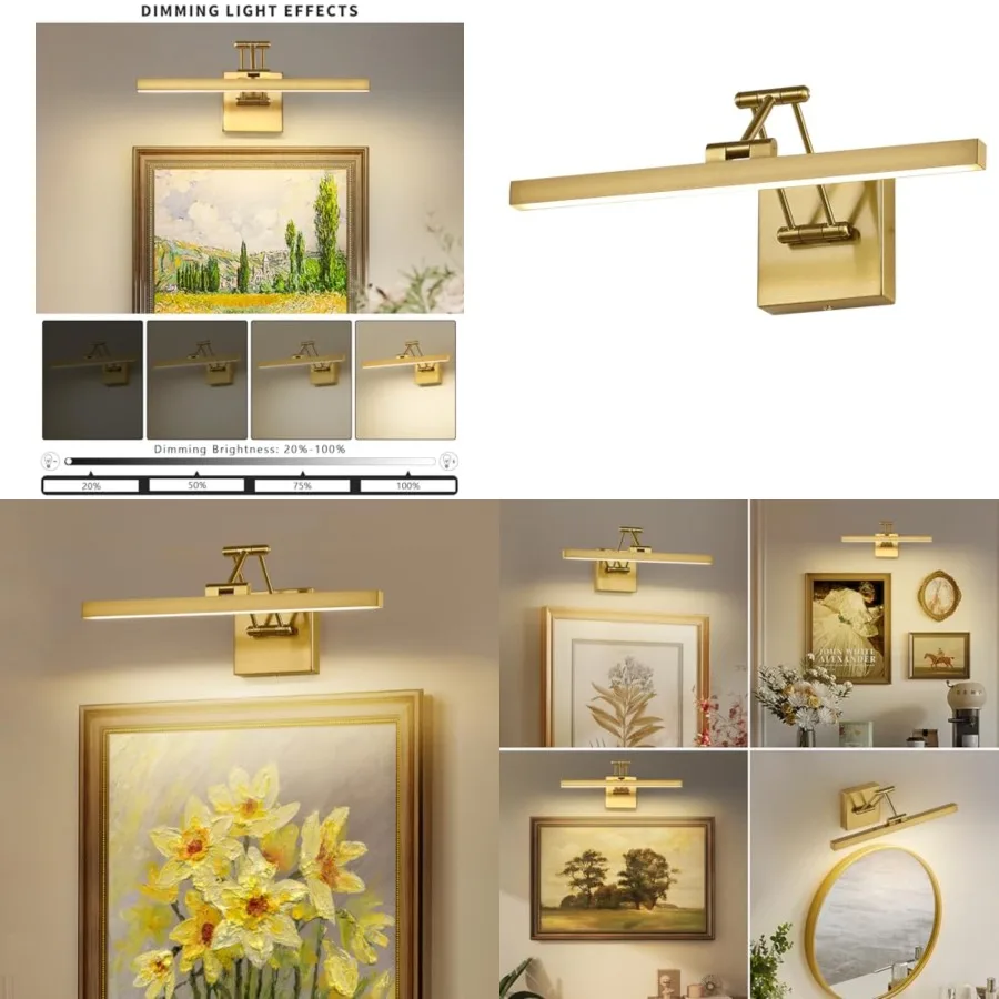 Hard-Wired Picture Light Dimmable LED Picture Lights for Paintings 15.7" Inch Brass Metal Body Wall Pictures with Adjustable Go
Hard-Wired Picture Light Dimmable LED Picture Lights for Paintings 15.7" Inch Brass Metal Body Wall Pictures with Adjustable Go